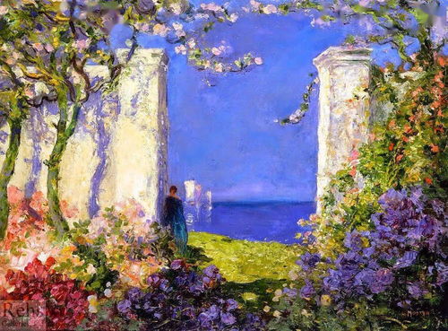 唯美浪漫的英國(guó)花園油畫(huà)